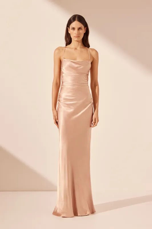 LA LUNE LACE BACK MAXI DRESS - DESERT ROSE sold by Shona Joy