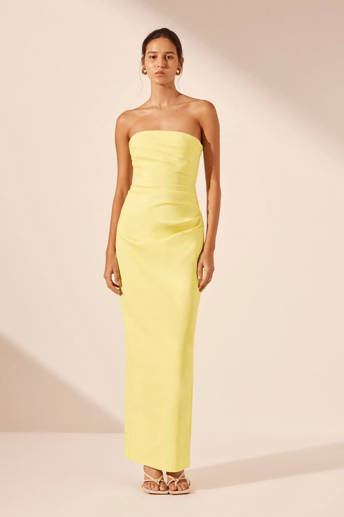 LANI STRAPLESS DRAPED MAXI DRESS - LEMON sold by Shona Joy