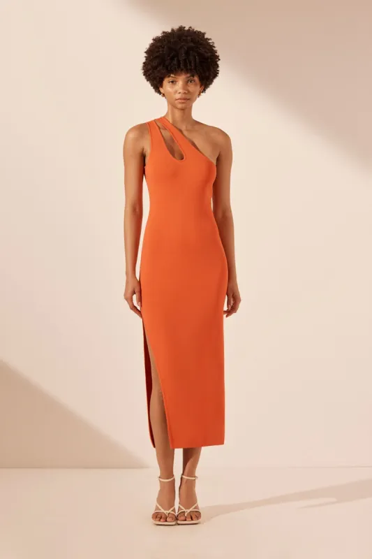 BASIC ONE SHOULDER OPEN BACK MIDI DRESS - TANGERINE sold by Shona Joy