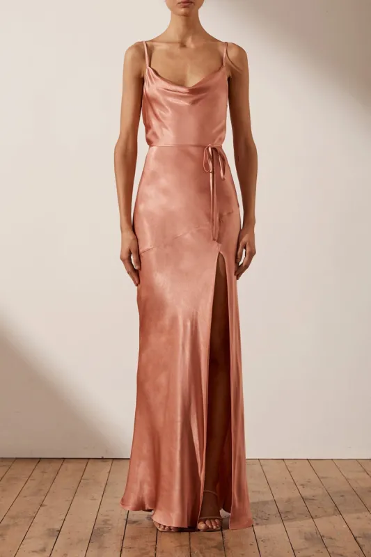 LA LUNE BIAS COWL MAXI DRESS - ROSÉ sold by Shona Joy