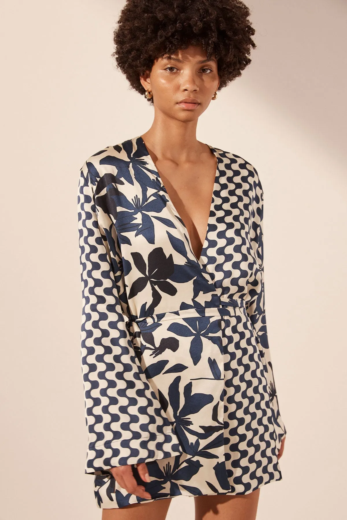 MAGNOLIA SILK CONTRAST WRAP MINI DRESS sold by Shona Joy product image thumbnail 2