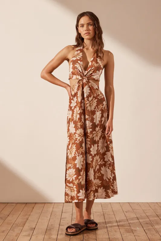 NEGRONI TWIST FRONT HALTER MIDI DRESS sold by Shona Joy