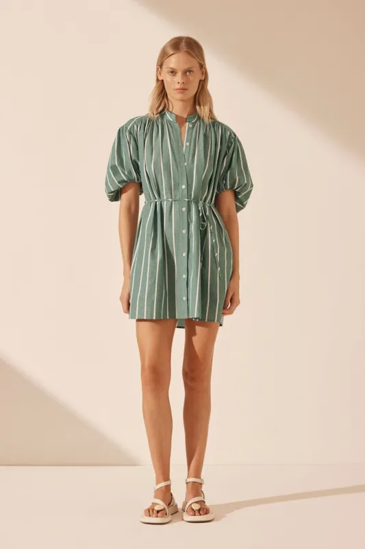 KIMBERLY SHORT SLEEVE MINI DRESS - ANTIQUE GREEN/ IVORY sold by Shona Joy