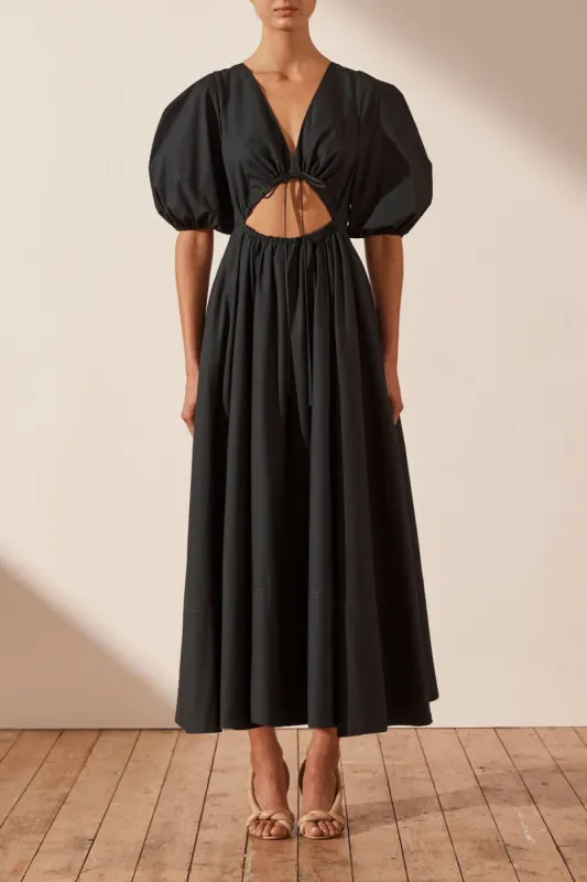 ANDREA SHORT SLEEVE CUT OUT MIDI DRESS - BLACK sold by Shona Joy