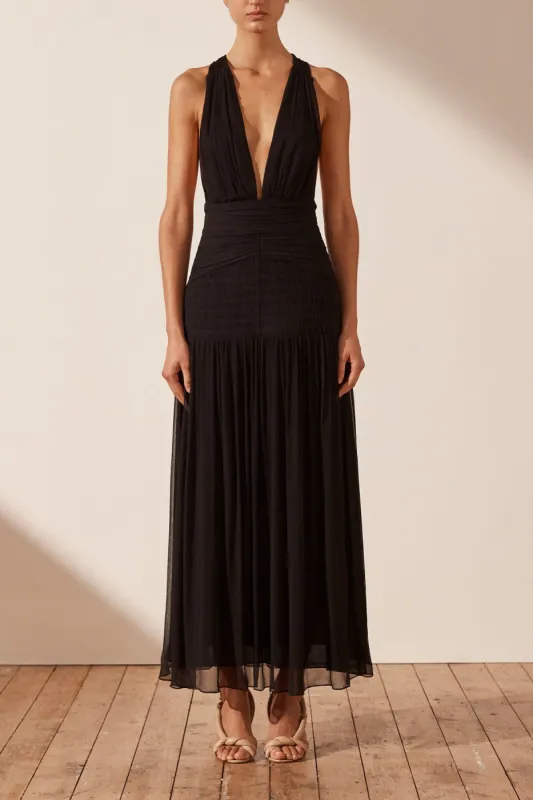 LAUREN PLUNGED TIE BACK MIDI DRESS - BLACK sold by Shona Joy