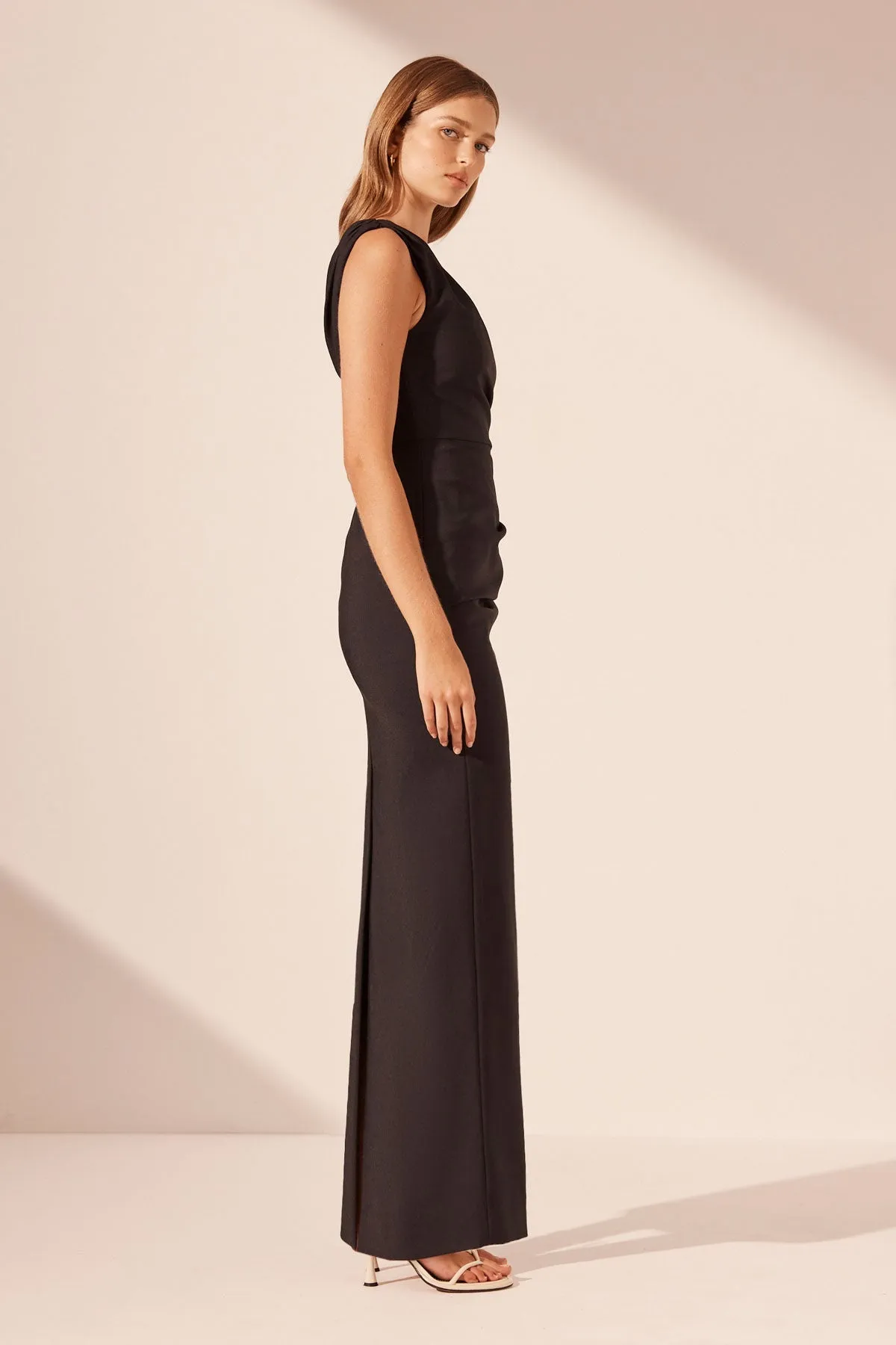 LANI ASYMMETRICAL GATHERED MAXI DRESS - BLACK sold by Shona Joy product image thumbnail 4