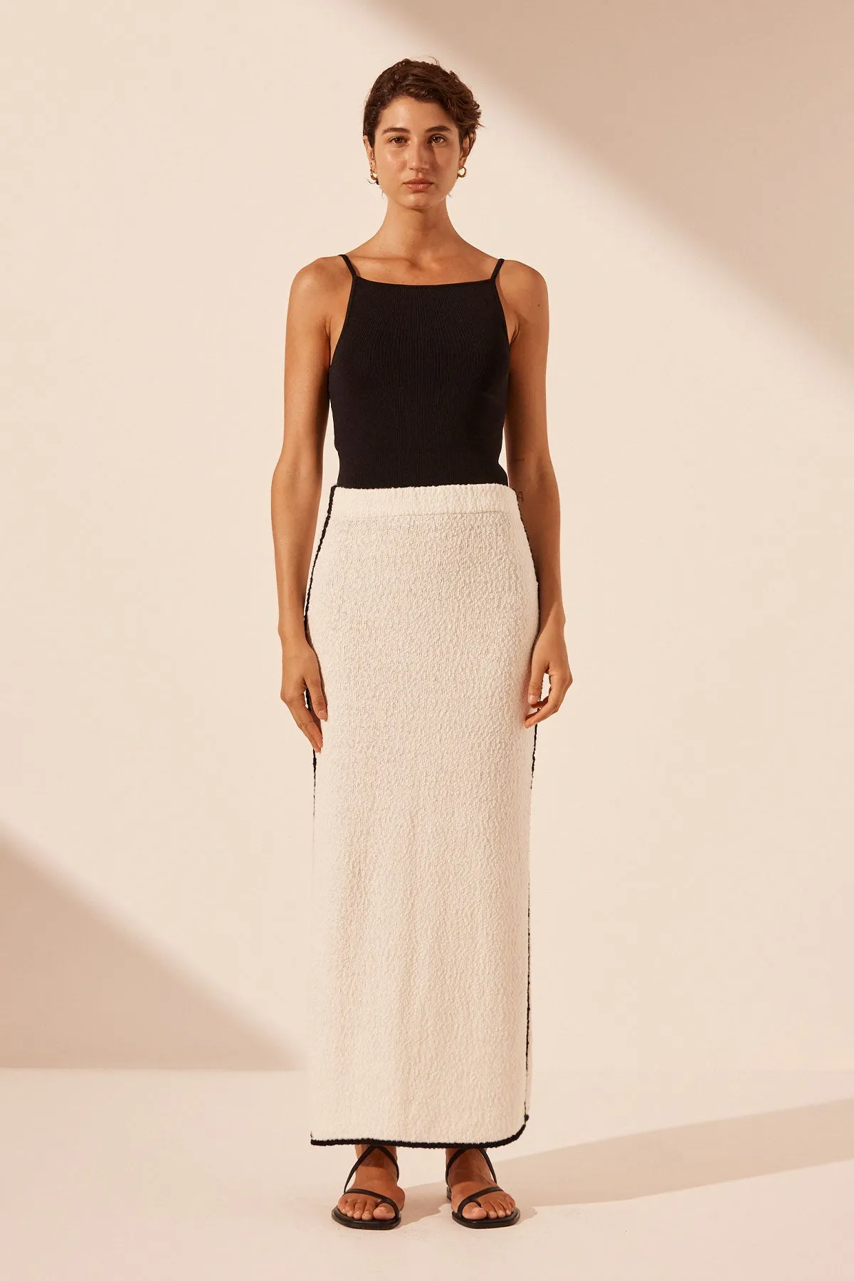 LENA SIDE SPLIT MAXI SKIRT - IVORY/BLACK sold by Shona Joy