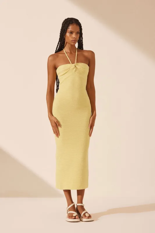 EVE TWIST FRONT HALTER MIDI DRESS - LEMON sold by Shona Joy