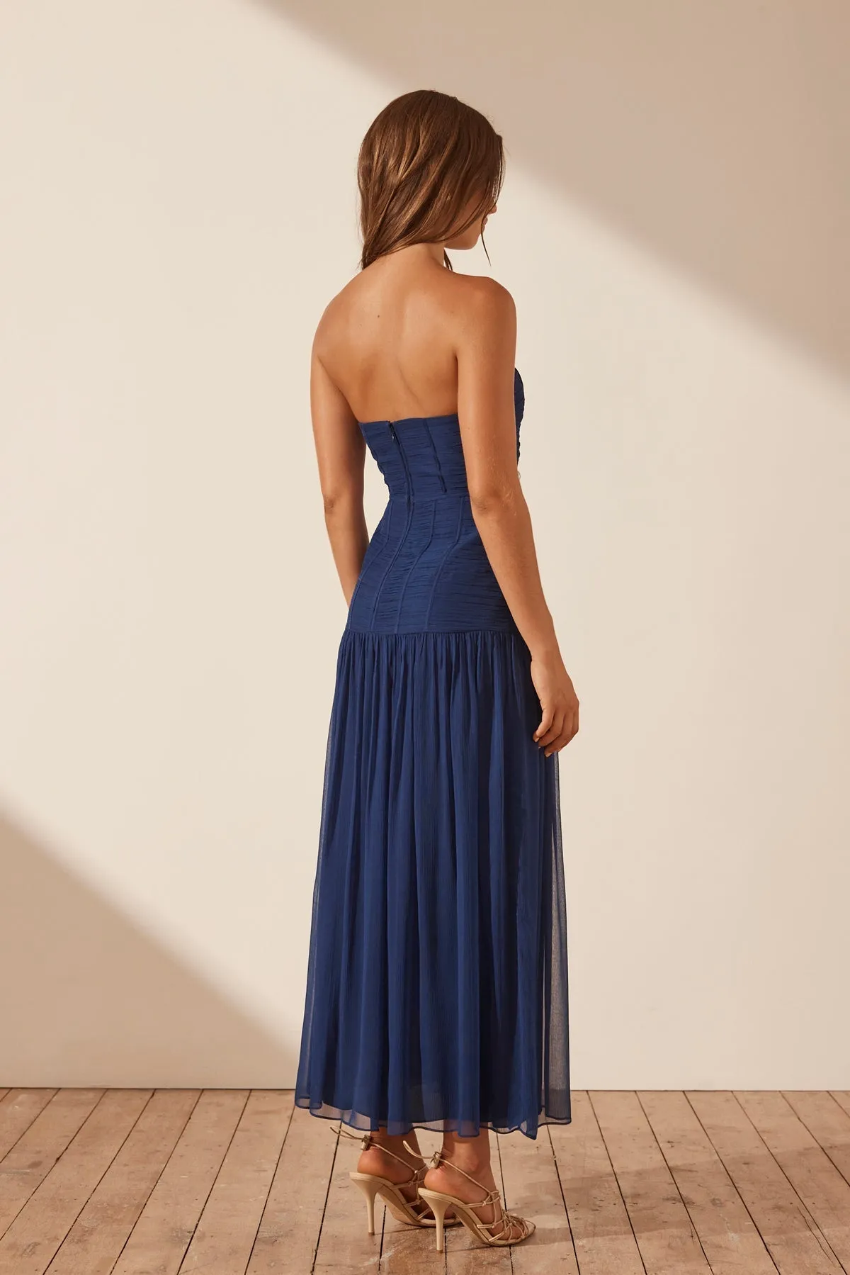 ISOLA STRAPLESS RUCHED MIDI DRESS - TYRRHENIAN BLUE sold by Shona Joy product image thumbnail 4