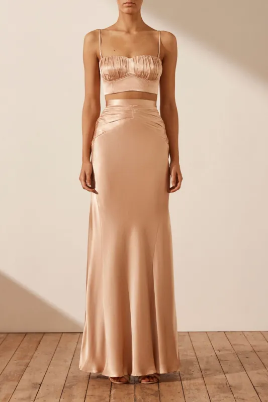 LA LUNE RUCHED MAXI SKIRT - DESERT ROSE sold by Shona Joy