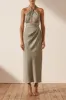 LUXE GATHERED HALTER MIDI DRESS - EUCALYPTUS sold by Shona Joy