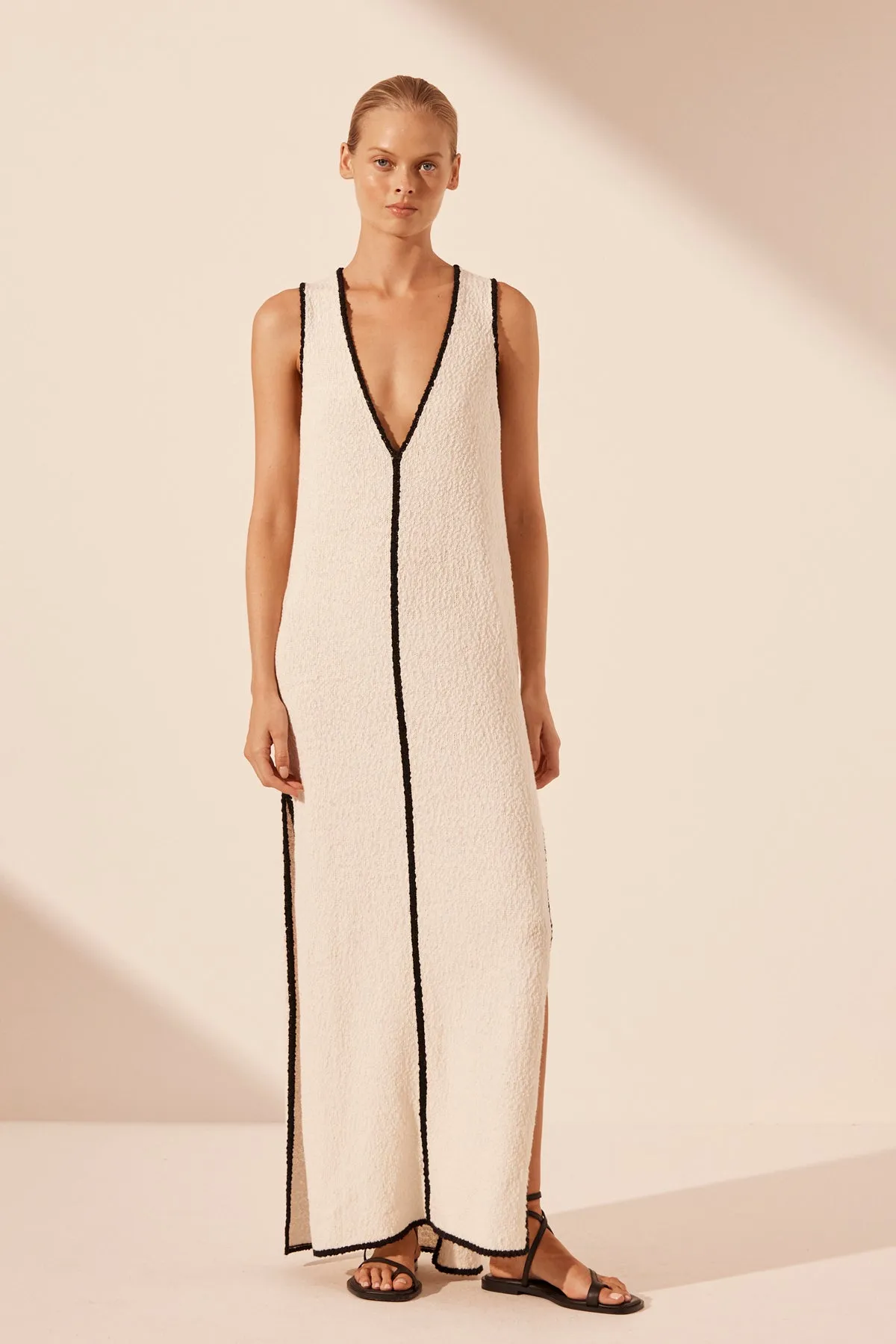 LENA PLUNGED MAXI DRESS - IVORY/BLACK sold by Shona Joy