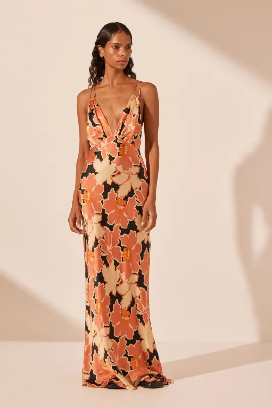 ROSA SILK PLUNGED DOUBLE STRAP MAXI DRESS sold by Shona Joy