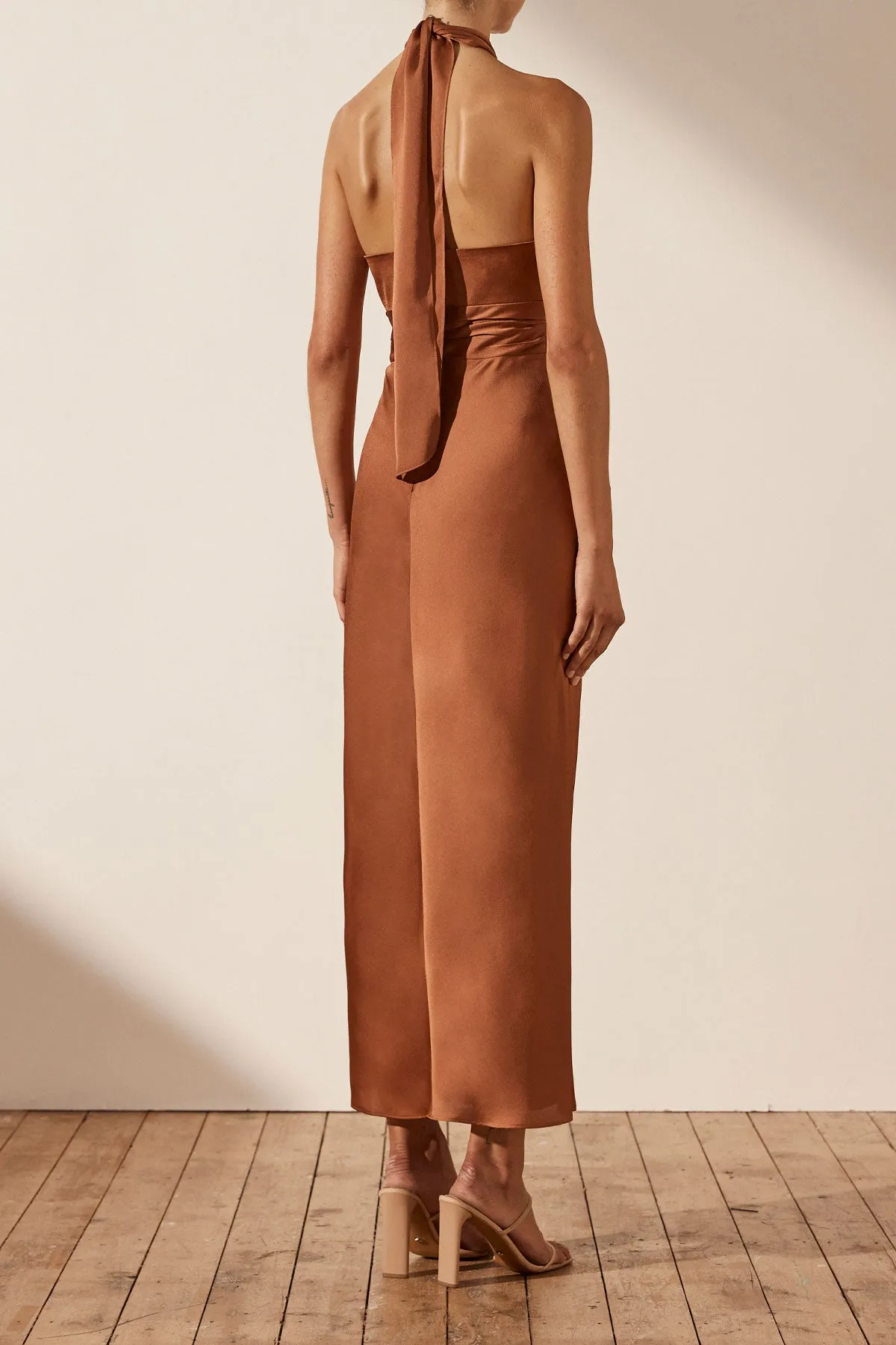 LUXE GATHERED HALTER MIDI DRESS - MOCHA sold by Shona Joy product image thumbnail 4