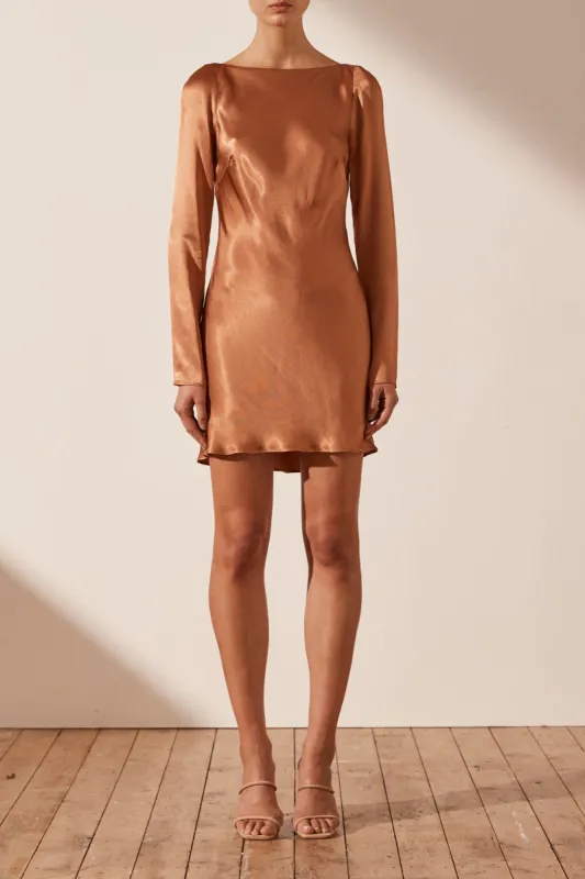 LA LUNE LONG SLEEVE BACKLESS MINI DRESS - COPPER sold by Shona Joy
