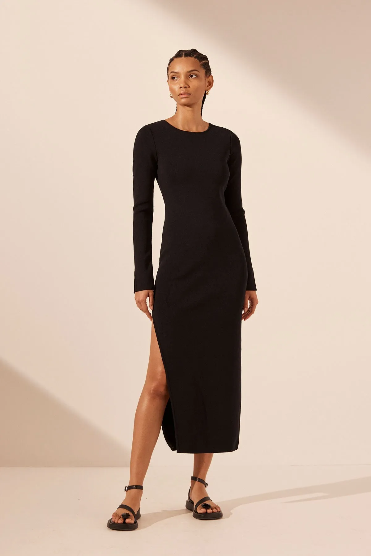 BASIC LONG SLEEVE OPEN BACK MIDI DRESS - BLACK sold by Shona Joy