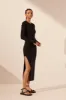 BASIC LONG SLEEVE OPEN BACK MIDI DRESS - BLACK sold by Shona Joy