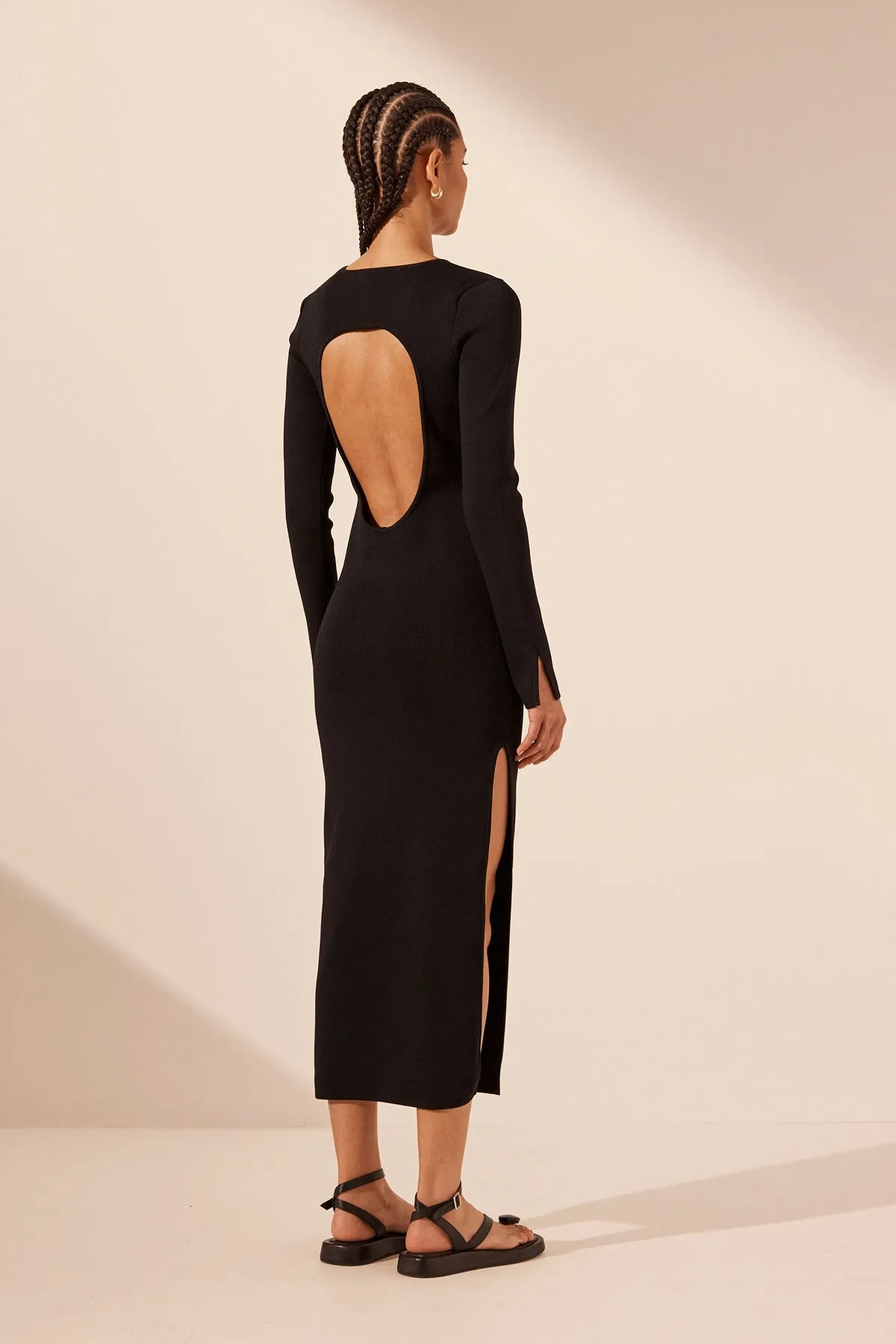 BASIC LONG SLEEVE OPEN BACK MIDI DRESS - BLACK sold by Shona Joy product image thumbnail 4