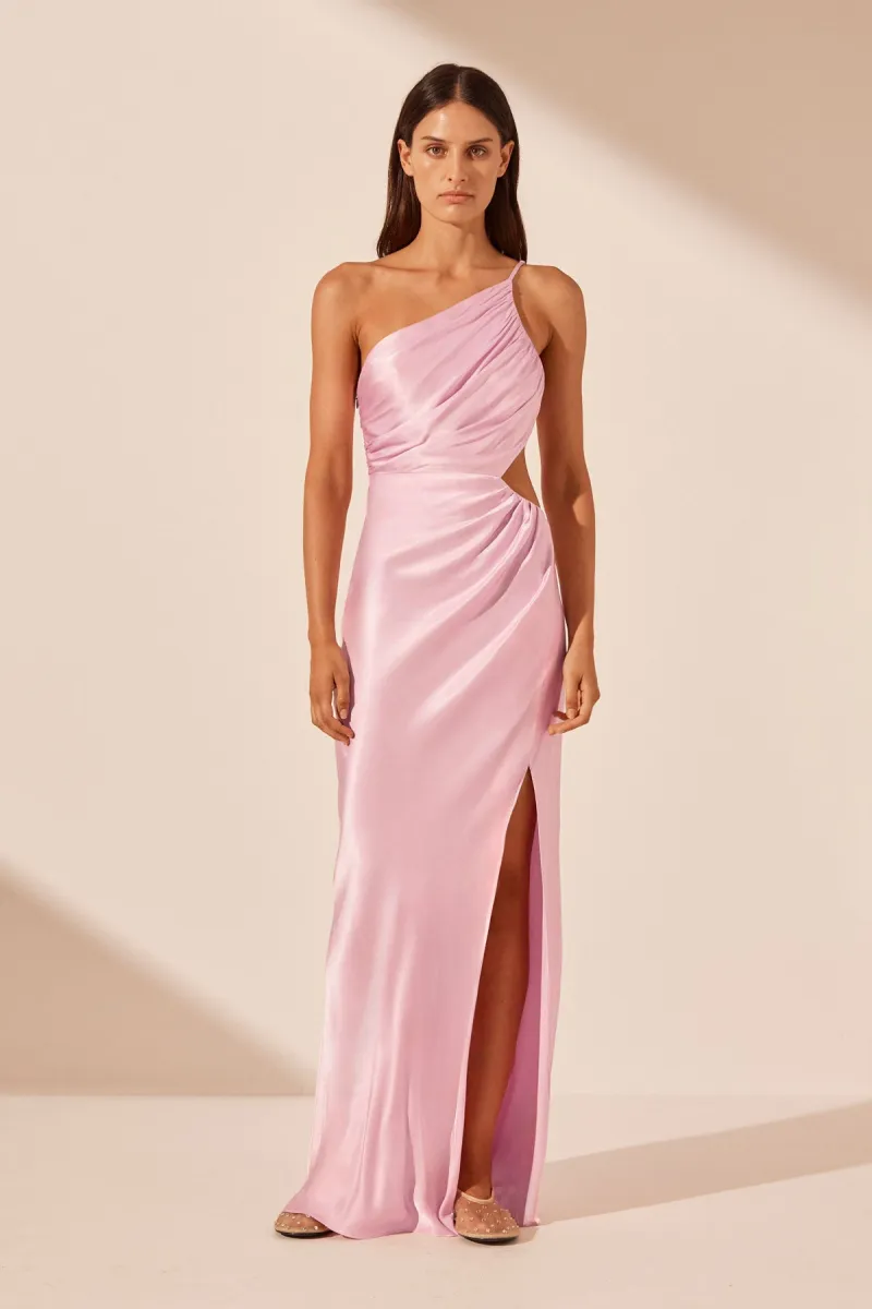 LA LUNE ASYMMETRICAL GATHERED MAXI DRESS - PEONY | Parallel