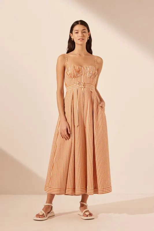 HELE RUCHED PANELLED MIDI DRESS - COCONUT / TANGERINE sold by Shona Joy