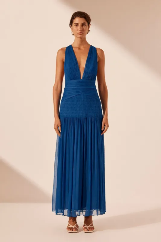 MAYA PLUNGED TIE BACK MIDI DRESS - STRONG BLUE sold by Shona Joy