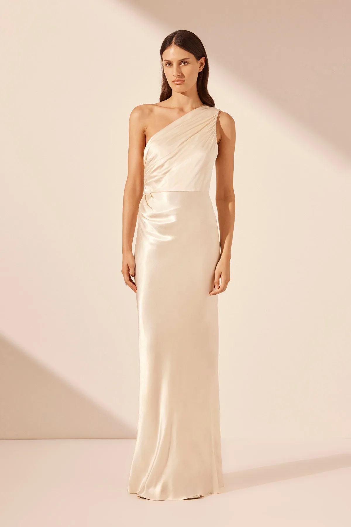 LA LUNE GATHERED ONE SHOULDER MAXI DRESS - CREAM sold by Shona Joy