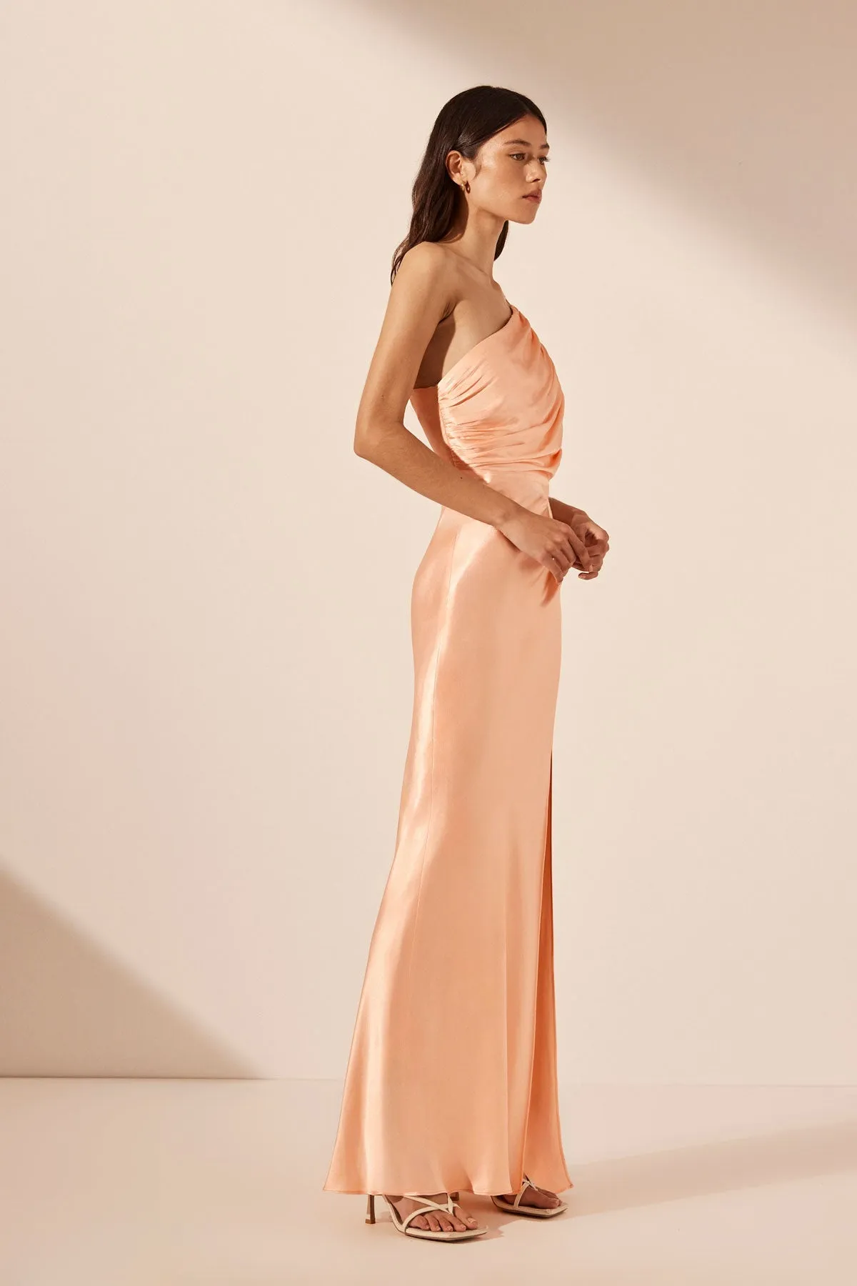 LA LUNE ASYMMETRICAL GATHERED MAXI DRESS - PEACH sold by Shona Joy product image thumbnail 3