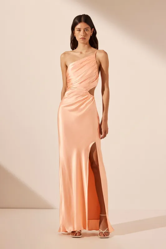LA LUNE ASYMMETRICAL GATHERED MAXI DRESS - PEACH sold by Shona Joy
