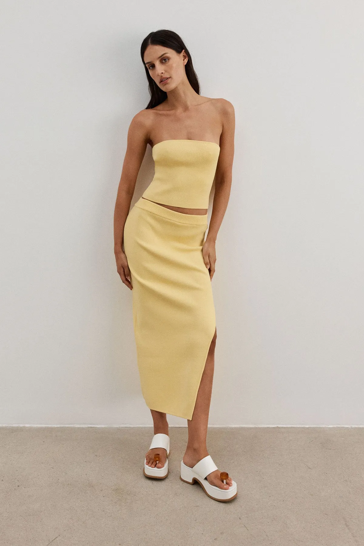 BASIC MIDI SKIRT WITH SPLIT - LEMON sold by Shona Joy product image thumbnail 5