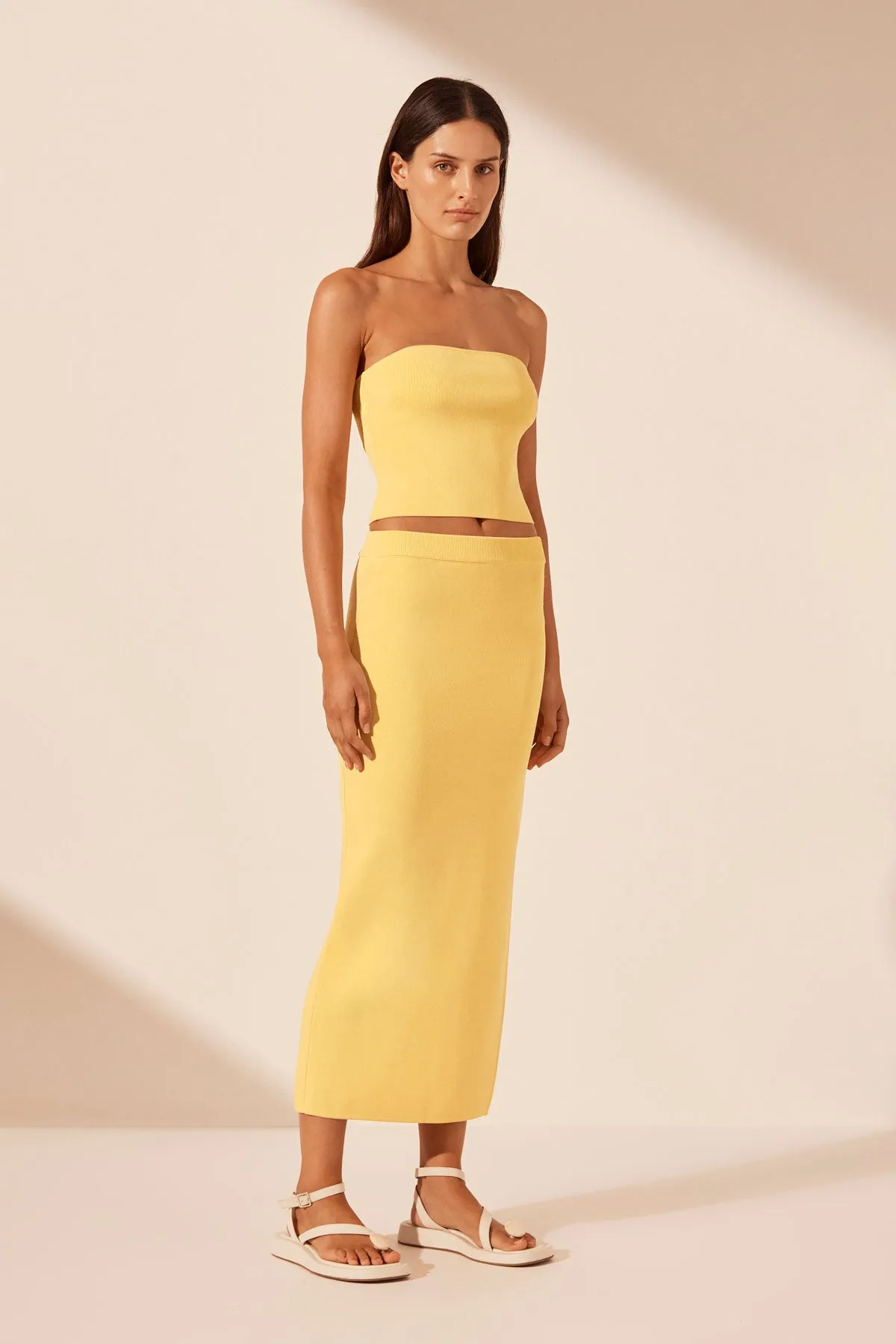 BASIC MIDI SKIRT WITH SPLIT - LEMON sold by Shona Joy product image thumbnail 2