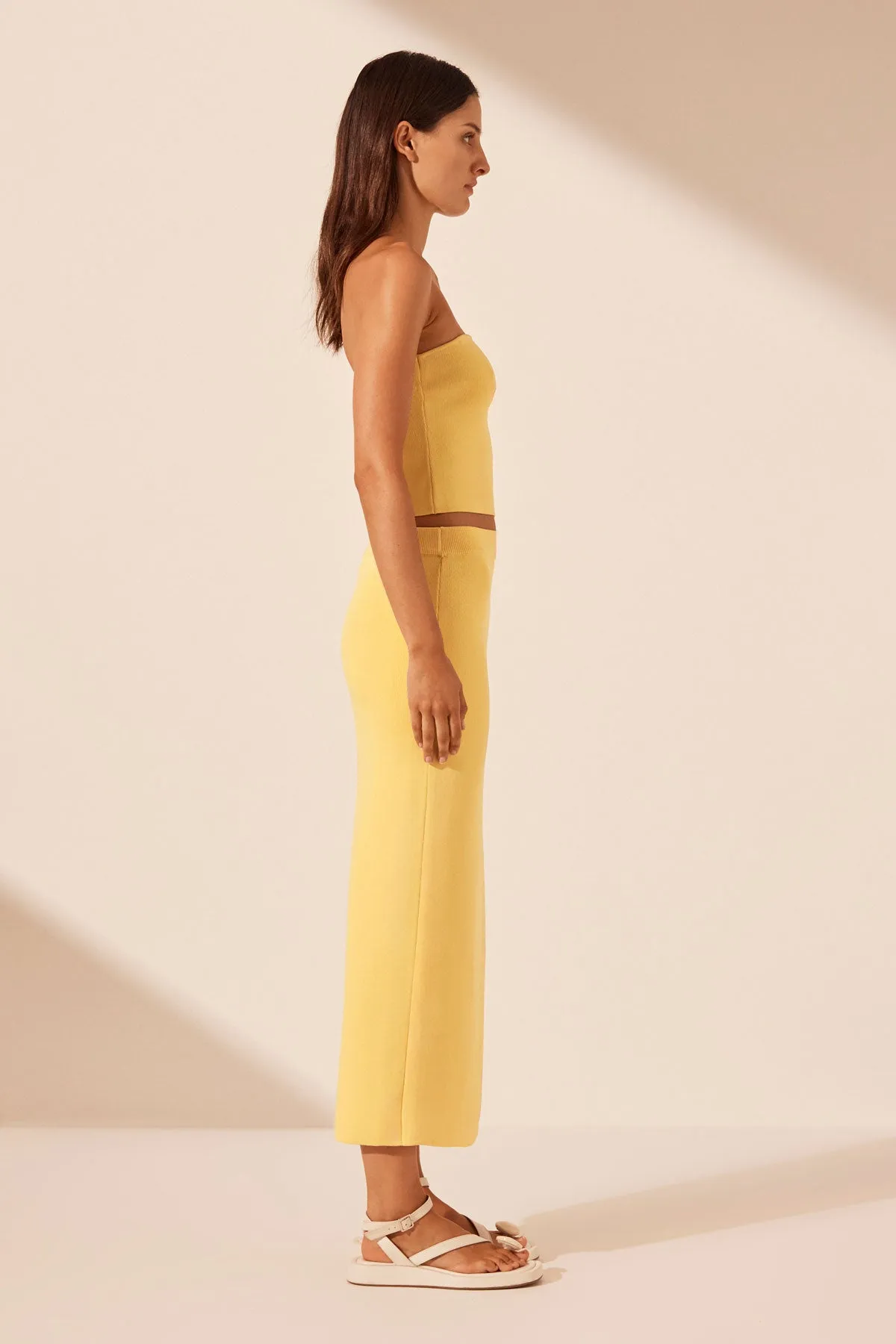 BASIC MIDI SKIRT WITH SPLIT - LEMON sold by Shona Joy product image thumbnail 3