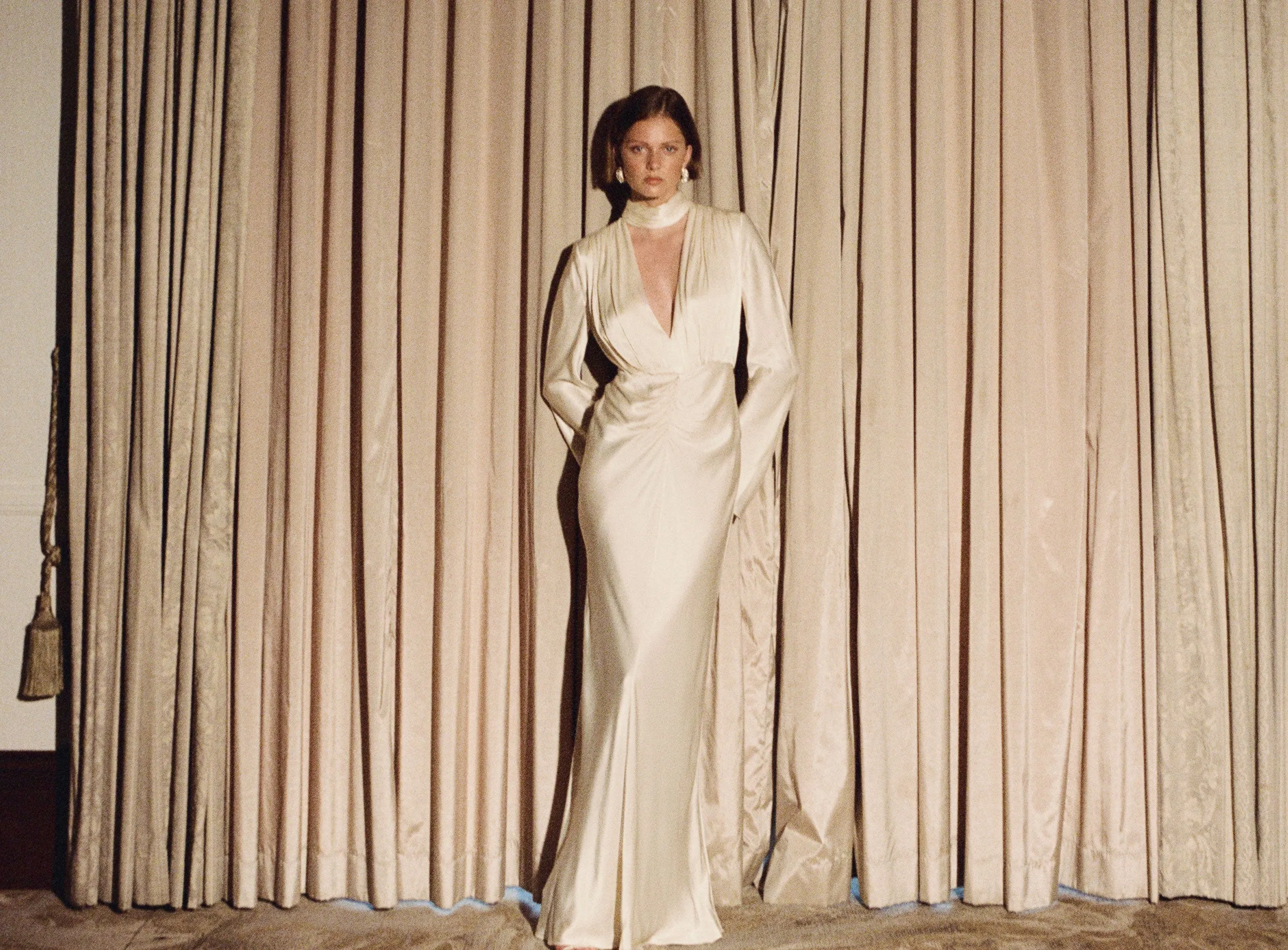 LA LUNE PLUNGED LONG SLEEVE MAXI DRESS - CREAM sold by Shona Joy product image thumbnail 3