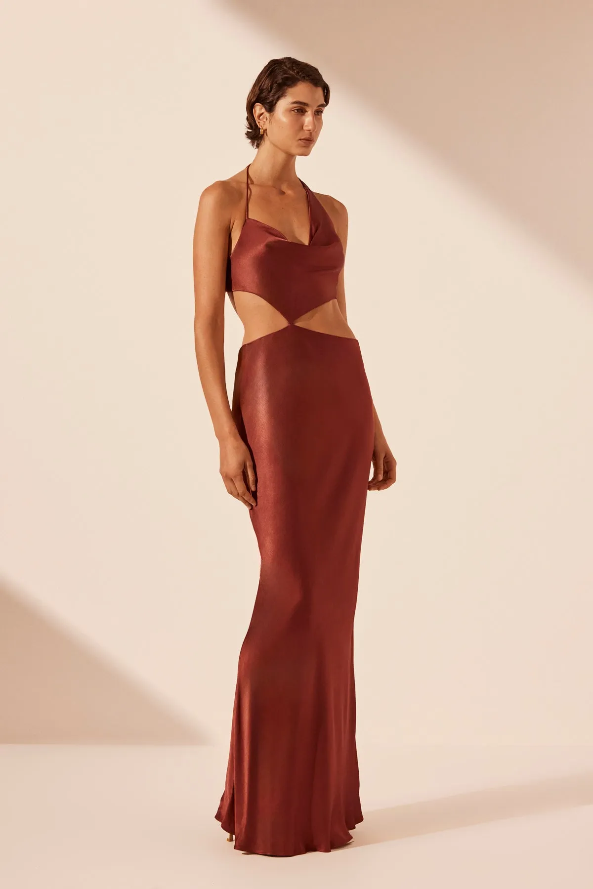 LINO ASYMMETRICAL COWL TIE MAXI DRESS - MAHOGANY sold by Shona Joy product image thumbnail 2