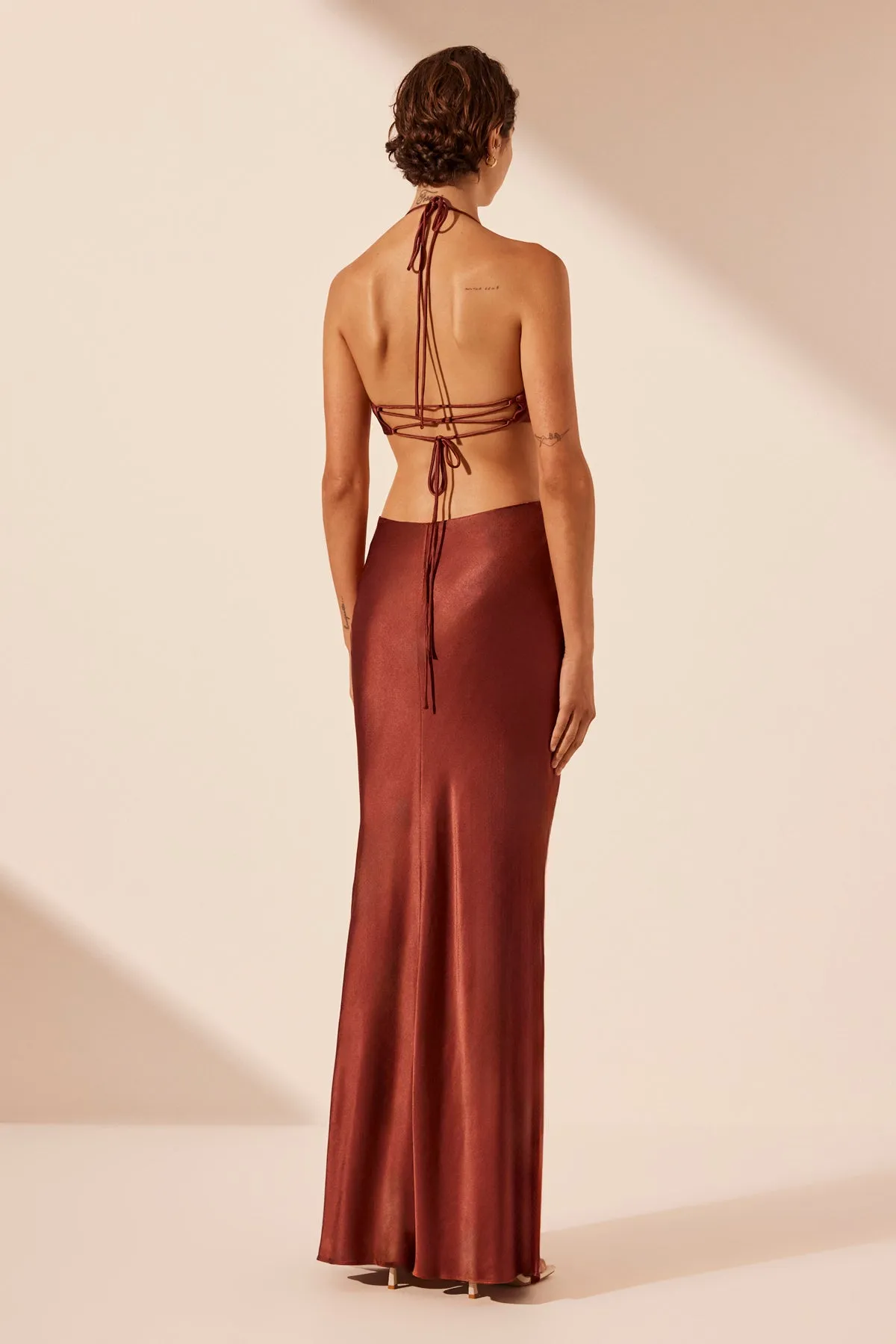LINO ASYMMETRICAL COWL TIE MAXI DRESS - MAHOGANY sold by Shona Joy product image thumbnail 4