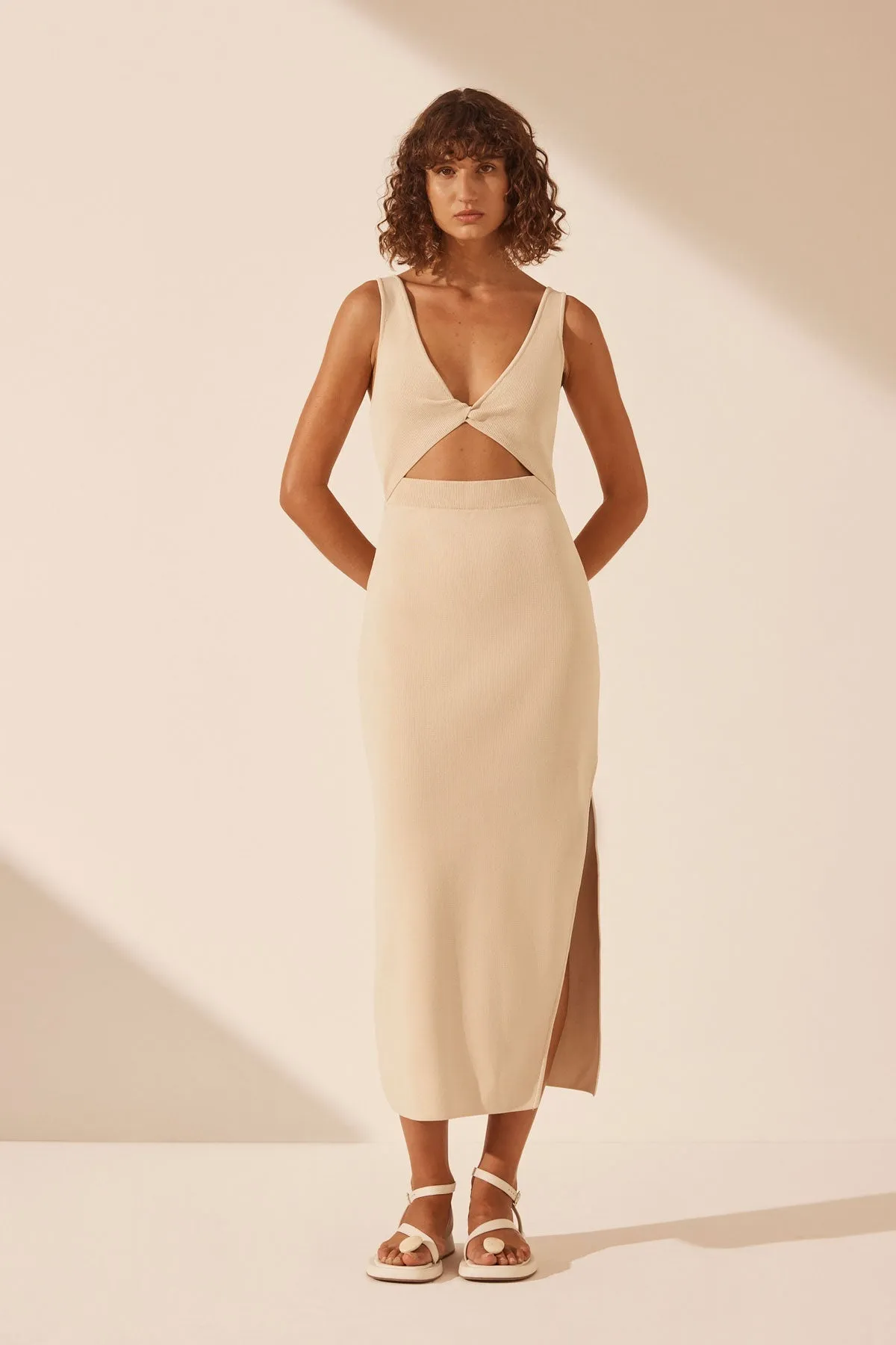 BASIC TWIST FRONT MIDI DRESS - BONE sold by Shona Joy product image thumbnail 3