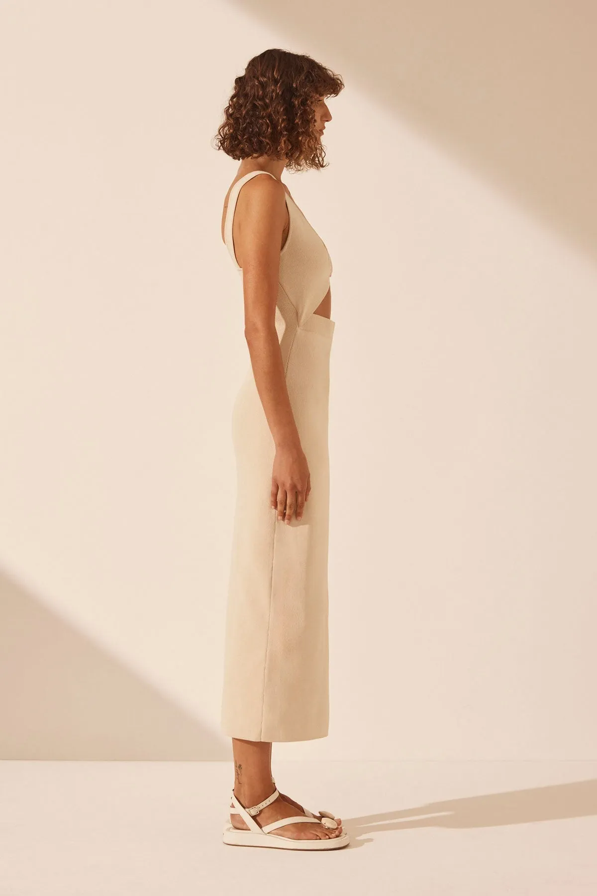 BASIC TWIST FRONT MIDI DRESS - BONE sold by Shona Joy product image thumbnail 4