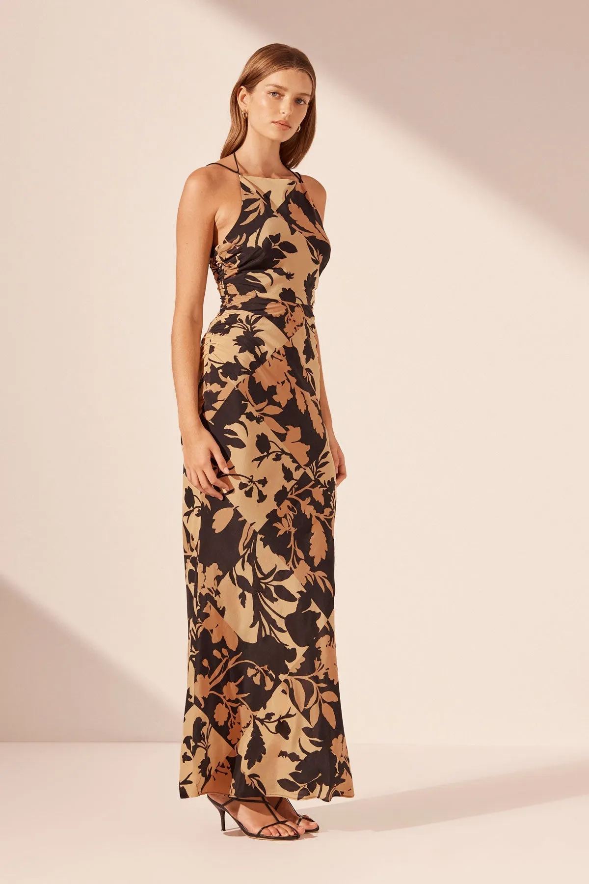 LAI SILK HIGH NECK RUCHED MAXI DRESS sold by Shona Joy product image thumbnail 3
