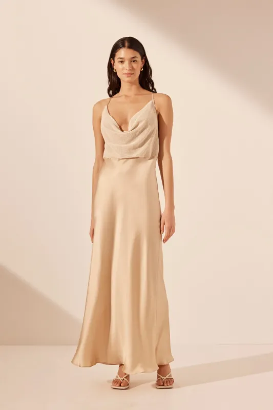 VALERIA SILK CONTRAST COWL NECK MAXI DRESS sold by Shona Joy