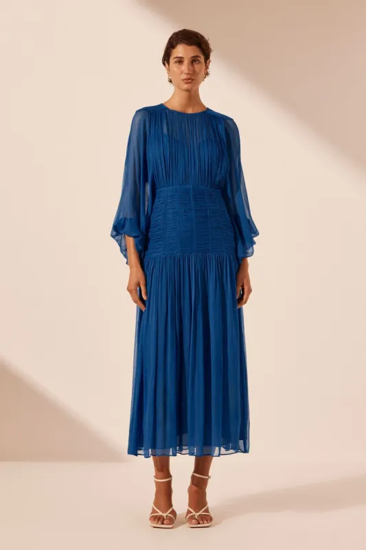 MAYA RUCHED PANELLED MIDI DRESS - STRONG BLUE sold by Shona Joy