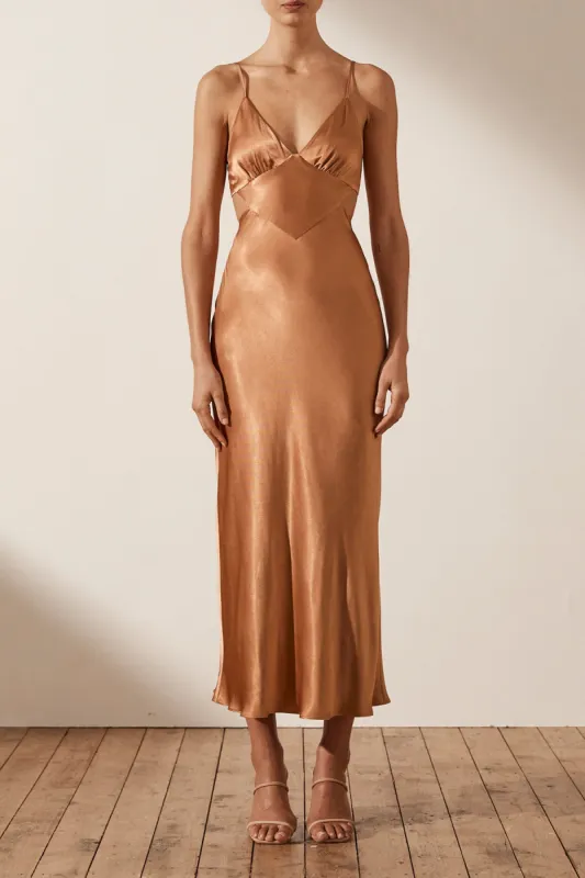 LA LUNE BACKLESS MIDI DRESS - COPPER sold by Shona Joy