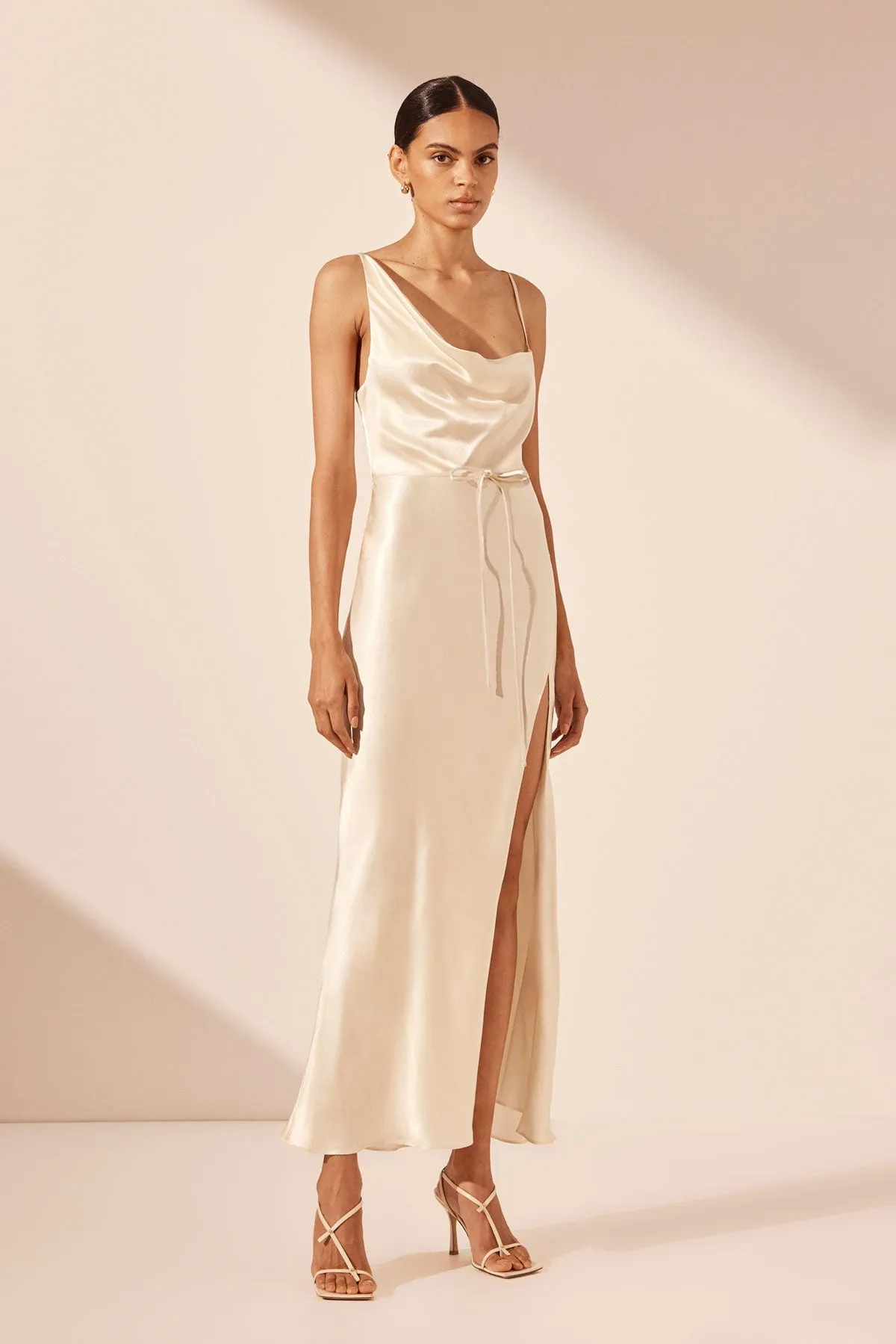 LA LUNE DRAPED SIDE SPLIT MIDI DRESS - CREAM sold by Shona Joy product image thumbnail 3