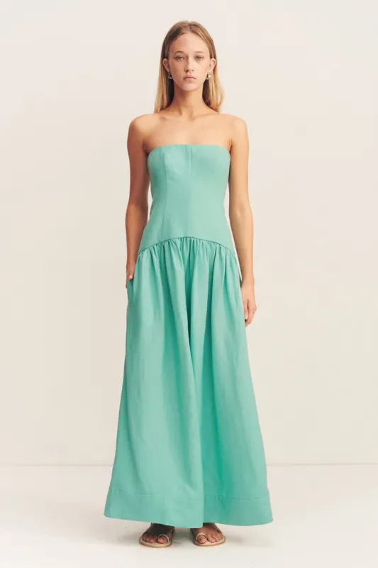 ALEC LINEN STRAPLESS PANELLED MAXI DRESS - POOL BLUE sold by Shona Joy