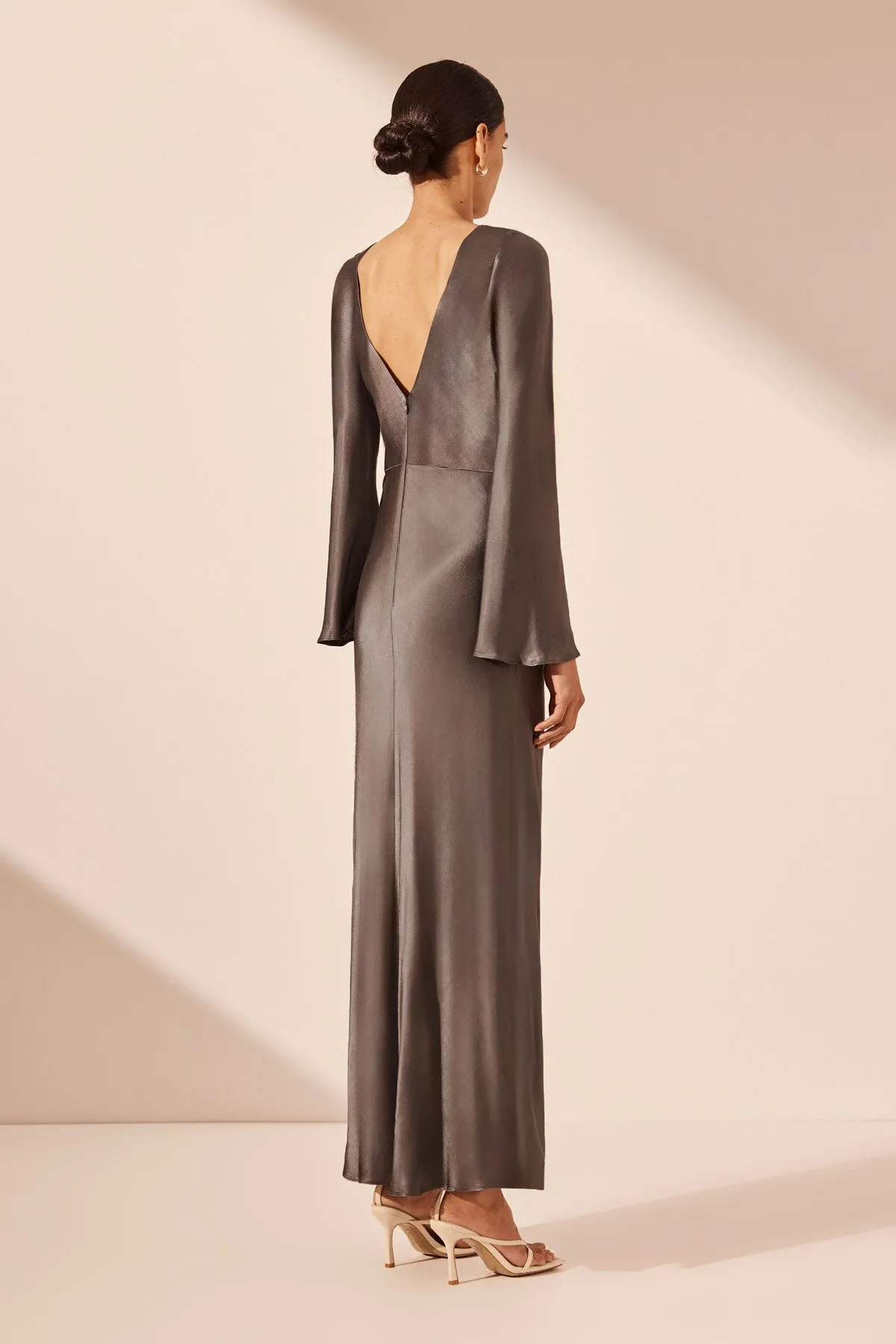 LA LUNE FLARED SLEEVE SIDE SPLIT MIDI DRESS - GRAPHITE sold by Shona Joy product image thumbnail 3