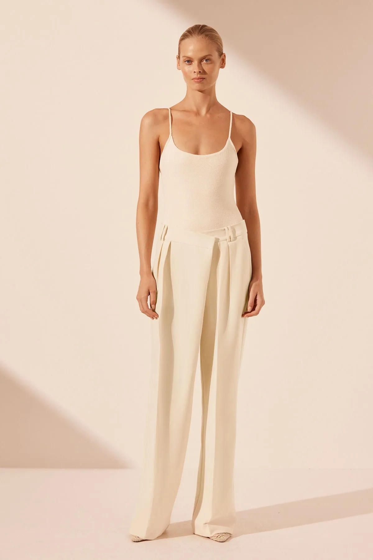 IRENA ASYMMETRICAL PLEAT FRONT PANT - RICE sold by Shona Joy