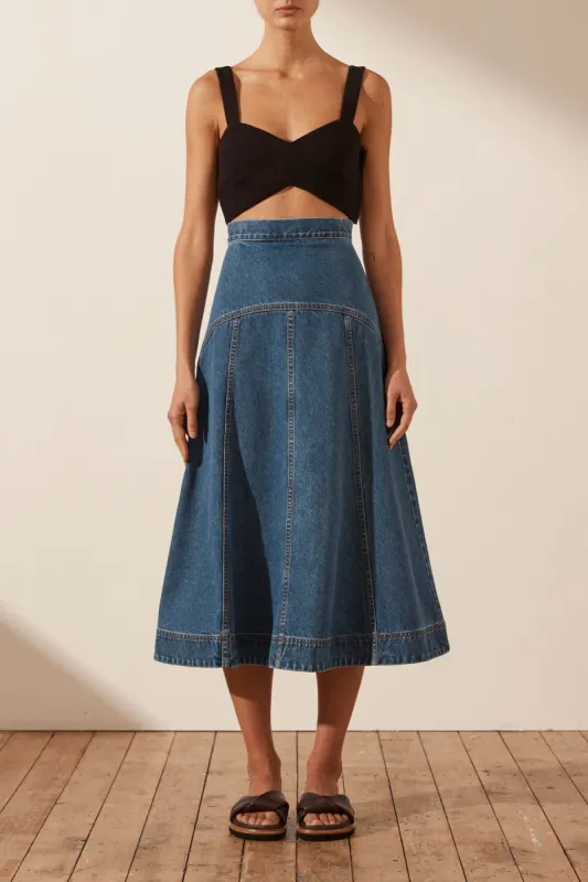 EMILY PANELLED FIT & FLARE MIDI SKIRT sold by Shona Joy