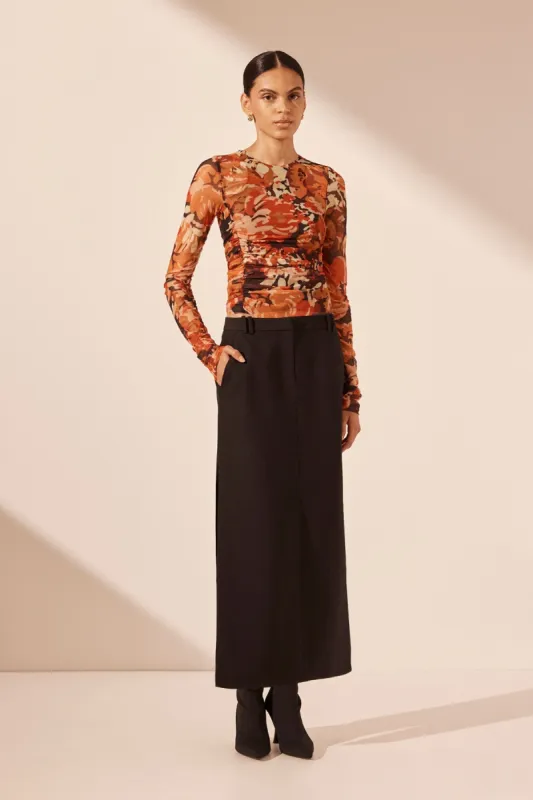 RUBI LONG SLEEVE ROUND NECK RUCHED TOP sold by Shona Joy