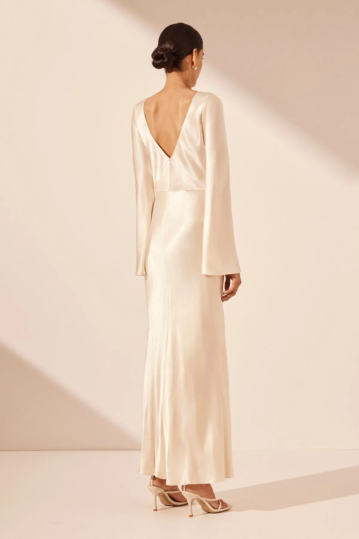 green emerald velvet dress Shona Joy Dresses | Shona Joy Le Lune Lounge Plunged Slip Dress in Cream | Color: Cream | Size: S