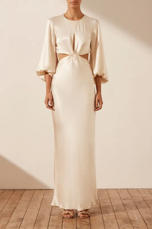 LA LUNE TWIST FRONT CUT OUT MAXI DRESS - CREAM sold by Shona Joy