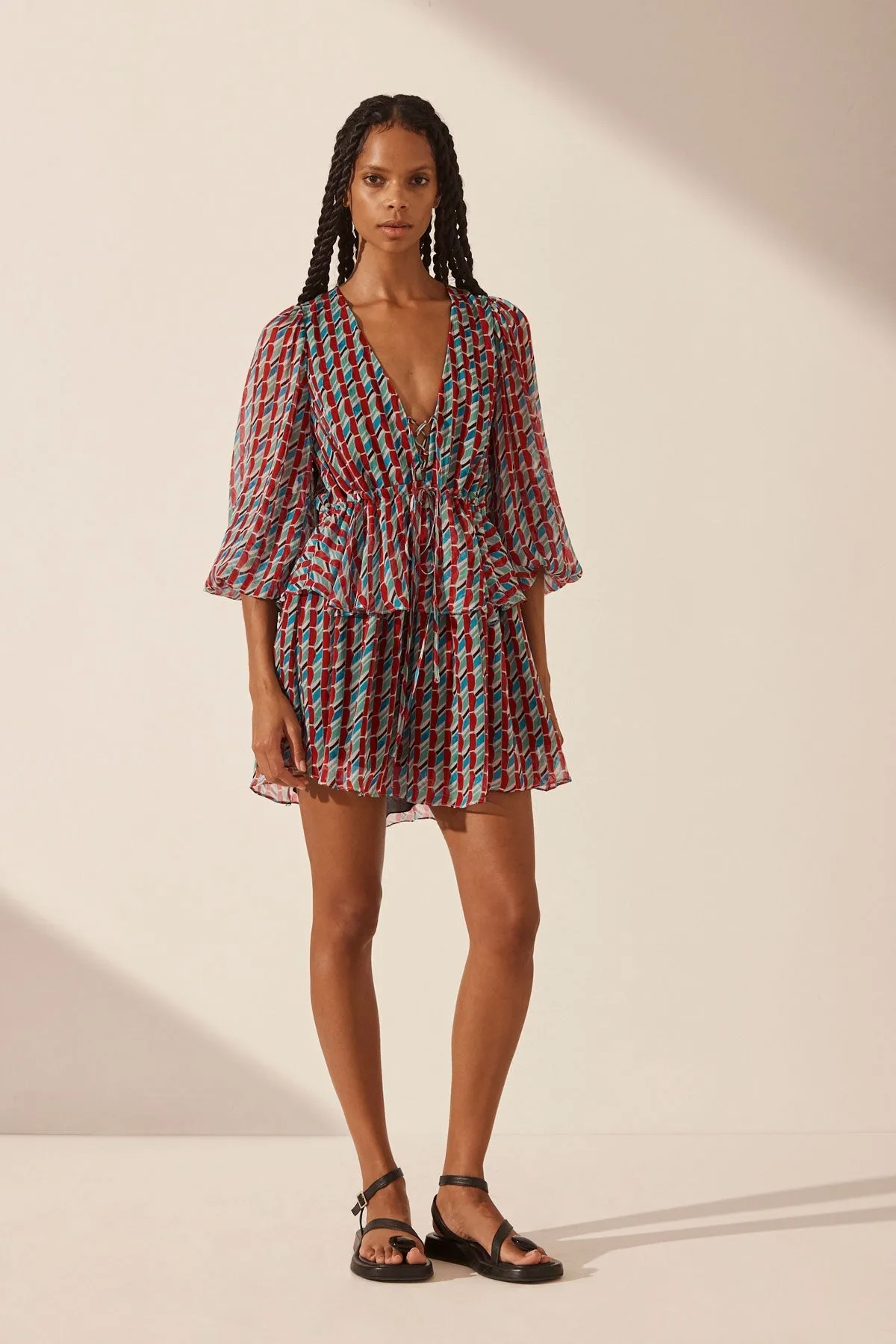 MARIBEL LACE FRONT DRAWSTRING MINI DRESS sold by Shona Joy