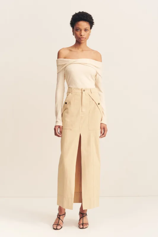 ARIANA FRONT SPLIT MAXI SKIRT - SAND sold by Shona Joy